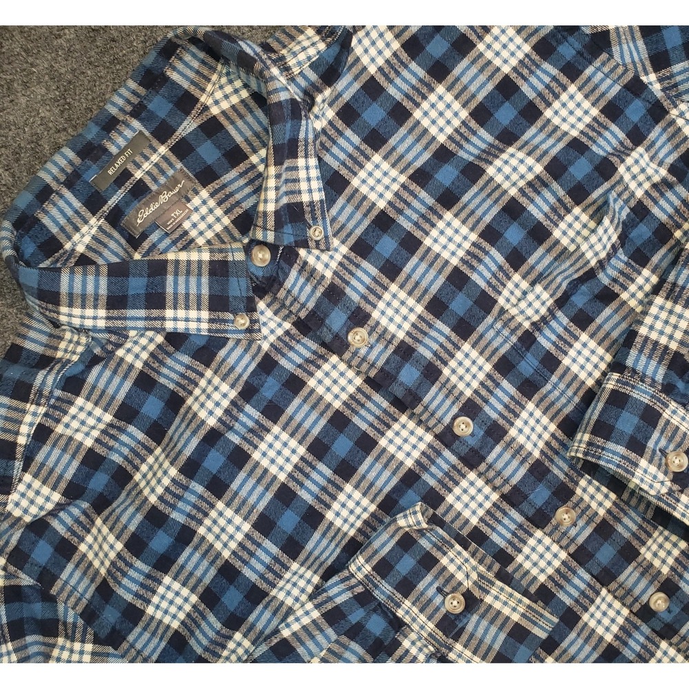 Eddie Bauer Shirt Flannel Mens TXL Blue Relaxed Fit‎